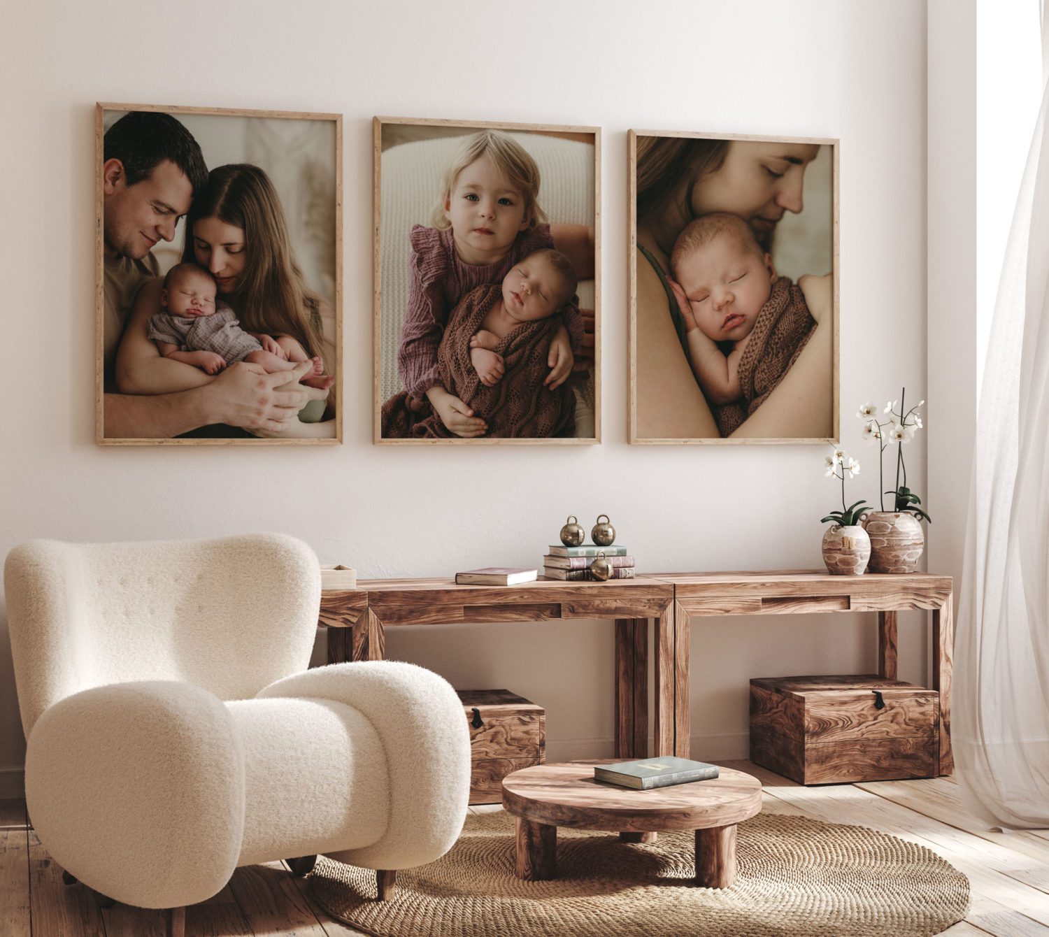 Mock Up Interieur Kinderzimmer mit hochwertigem Holzbilderrahmen und Babyfoto aus Neugeborenenfotoshooting in Kerpen